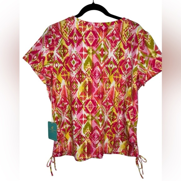 Caribbean Joe Women's Tropical Multicolor print Collared Vneck Short Sleeve L - Picture 4 of 8